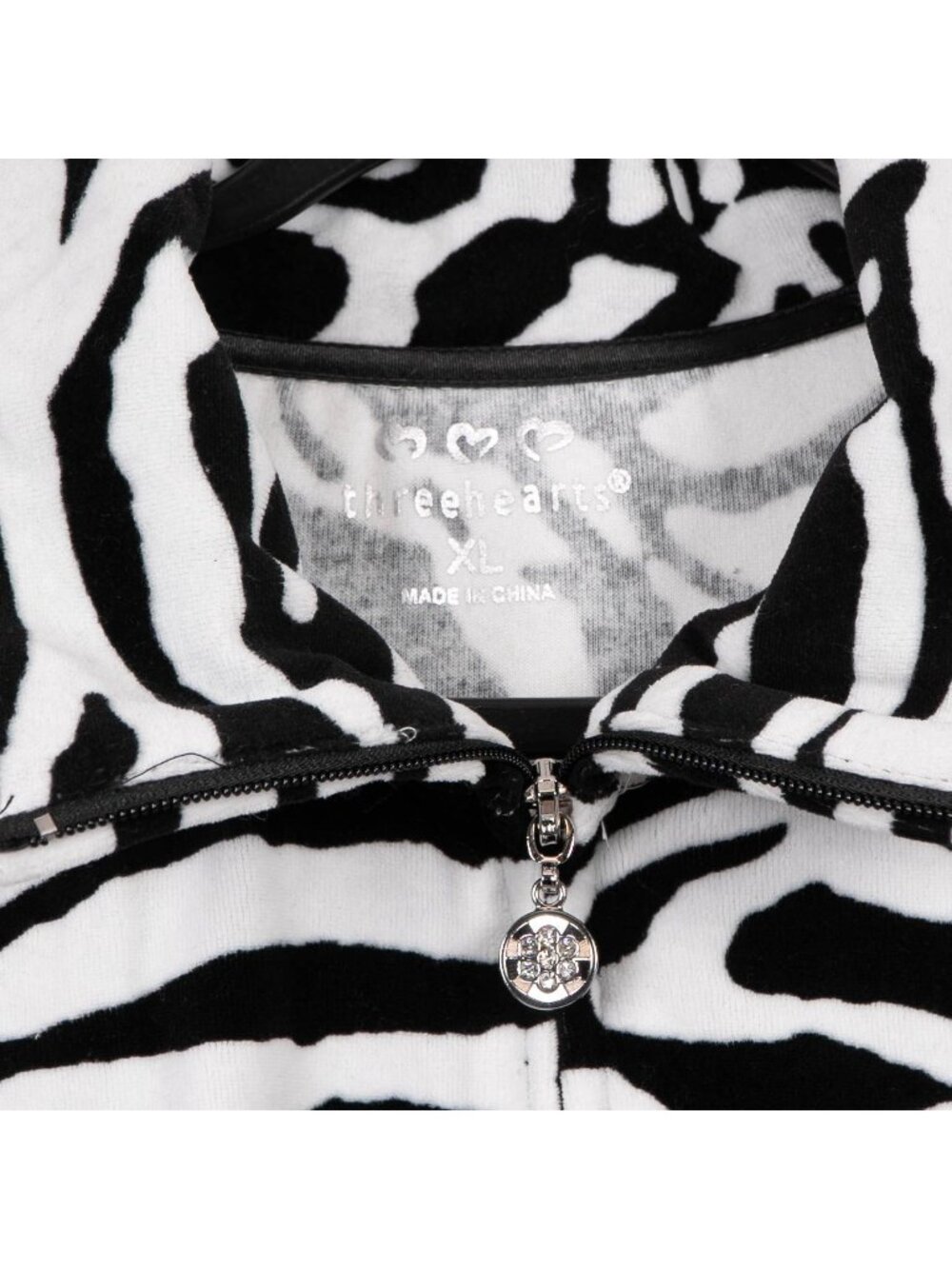 Zebra Print Fleece Jacket XL Womens Full Zip Black White Soft Cozy Collared - Picture 4 of 6